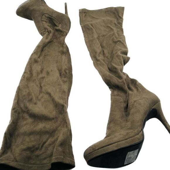 Forever 21 Over-the-Knee Stiletto Platform Olive Brown Boots Size 8 - Picture 2 of 6